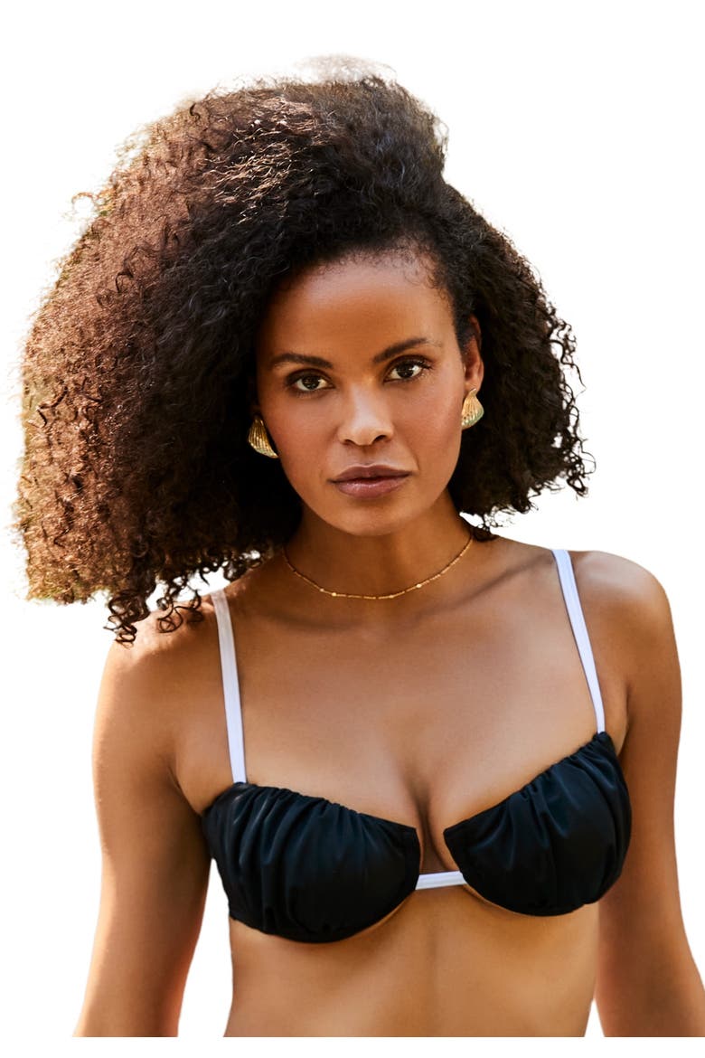 Shirred Underwire Bikini Top, Main, color, Black White