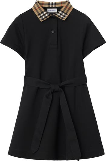 Girl's Check Collar Cotton Polo Shirt Dress