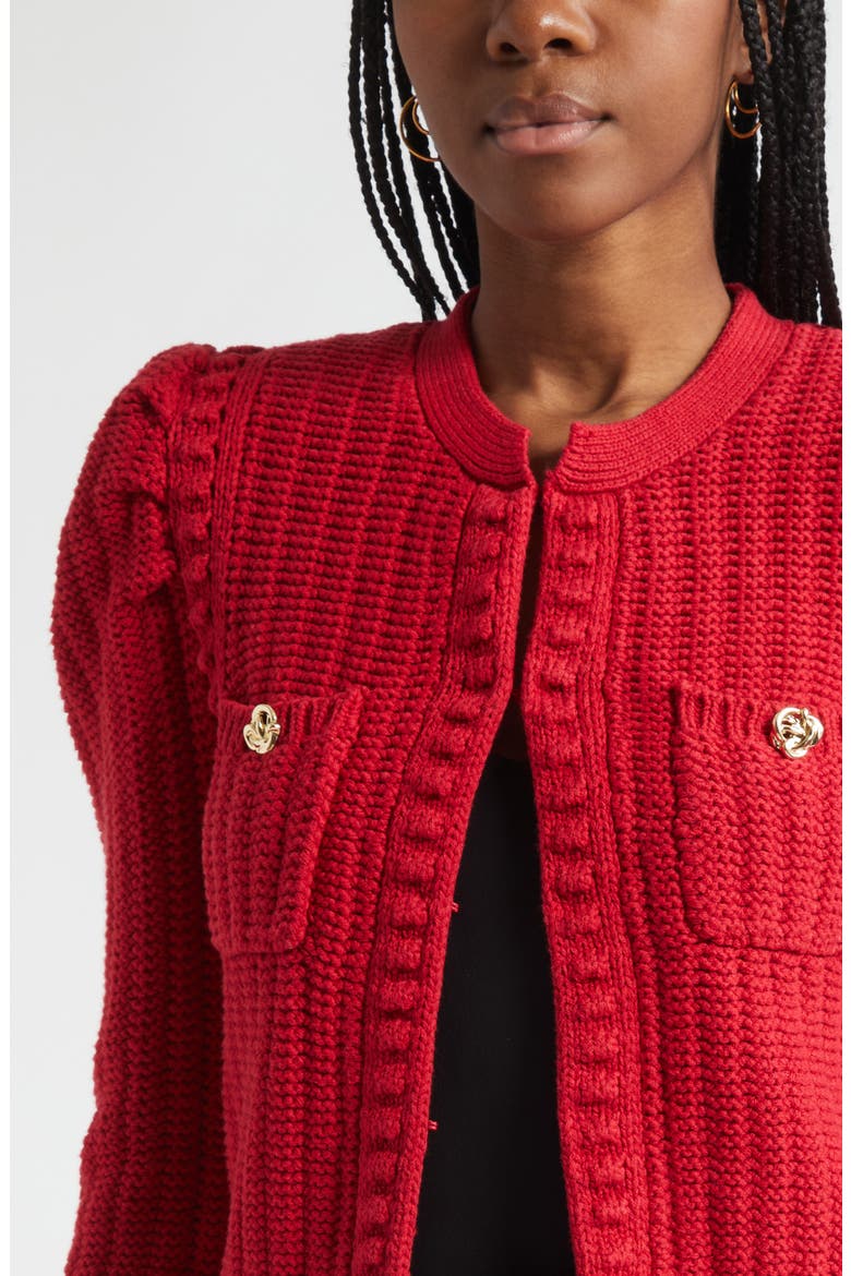 Delli Juliet Sleeve Cotton Blend Cardigan, Alternate, color, ENGINE RED/ GOLD