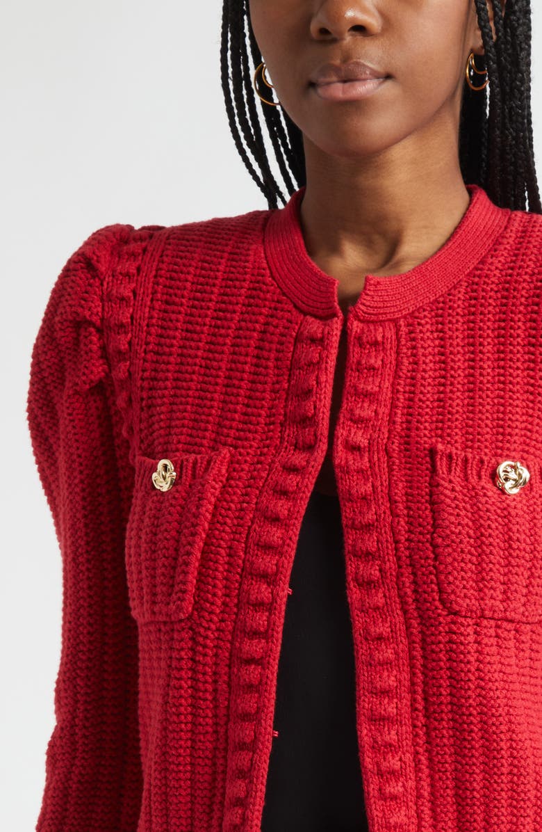 L'AGENCE Delli Juliet Sleeve Cotton Blend Cardigan, Alternate, color, Engine Red/ Gold