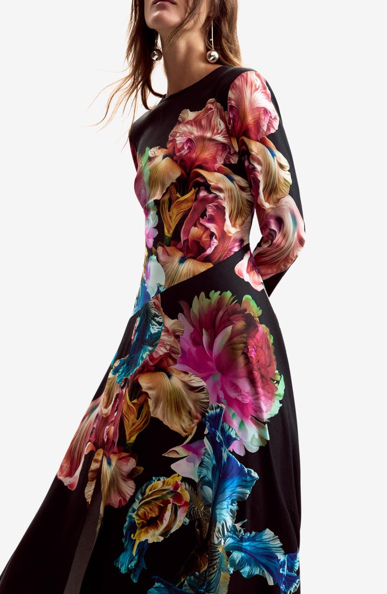 Desigual Floral Print Long Sleeve Midi Dress, Alternate, color, 