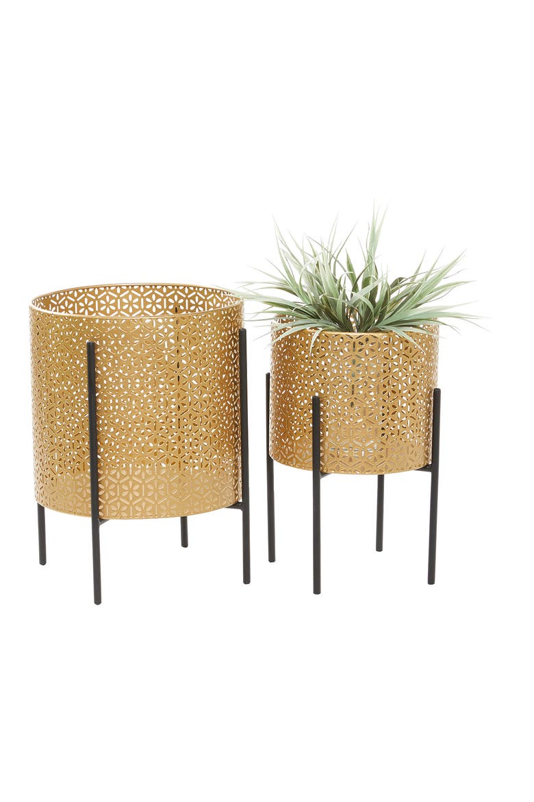 Goldtone Metal Contemporary Planter with Removable Stand - Set of 2, Main, color, GOLD