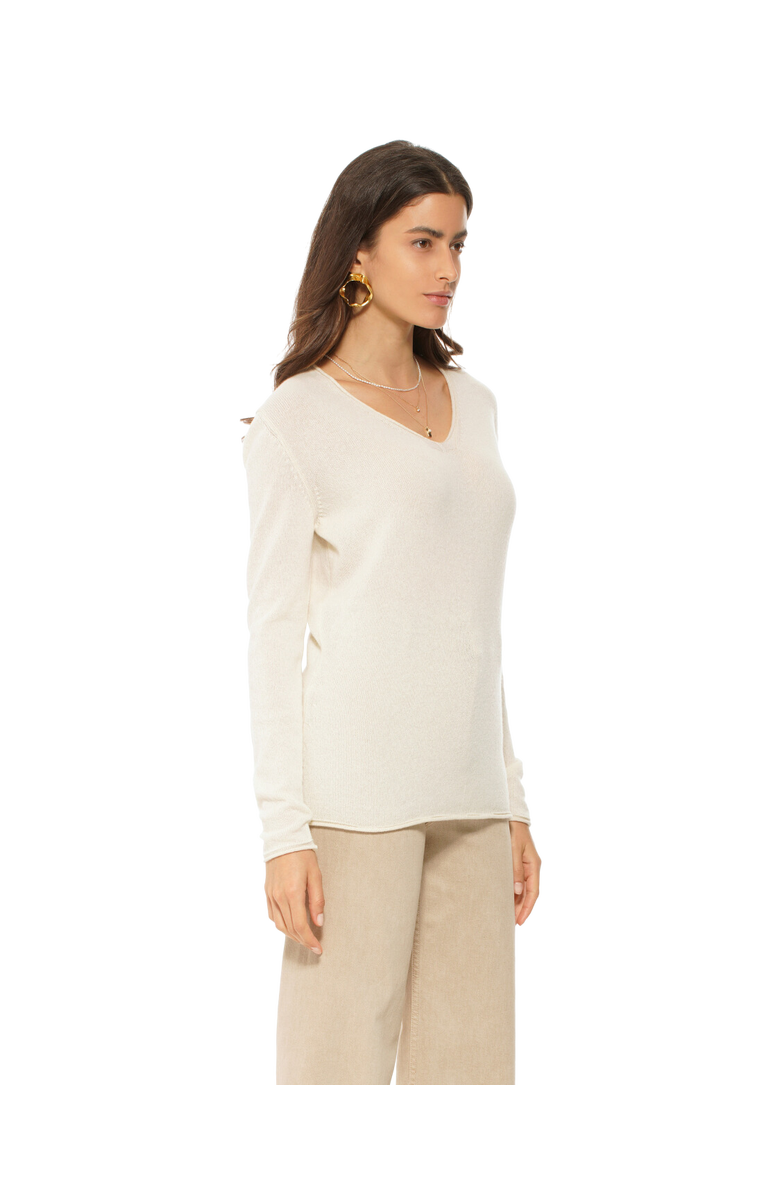 Monticelli Cashmere Ultra-Light Cashmere V-Neck Sweater, Alternate, color, Milk White