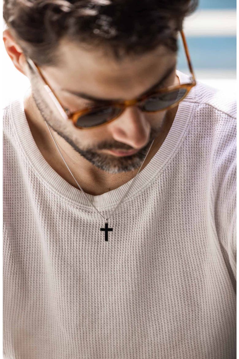 Men's Stone Cross Pendant Necklace, Alternate, color, STERLING SILVER