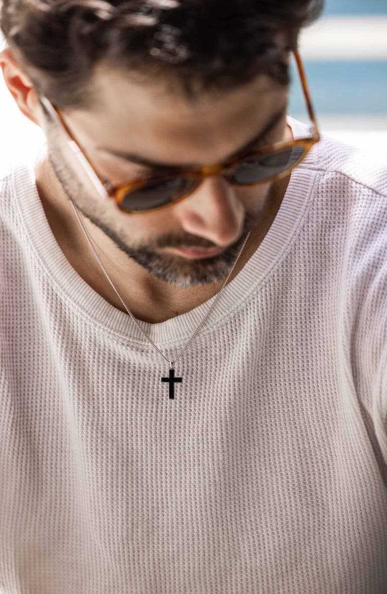 Vincero Men's Stone Cross Pendant Necklace, Alternate, color, Sterling Silver