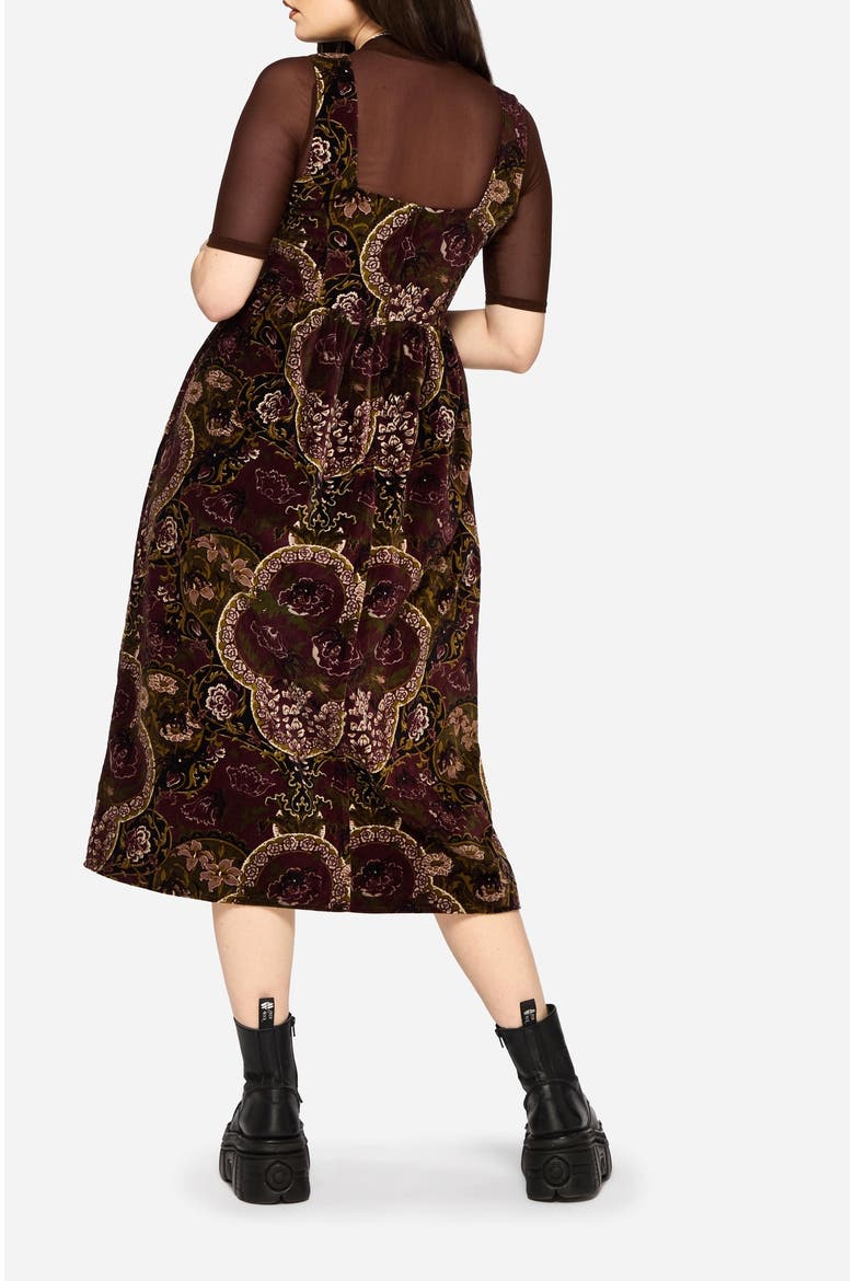 Effie Baroque Corset Bodice Midi Dress, Alternate, color, Dark Red