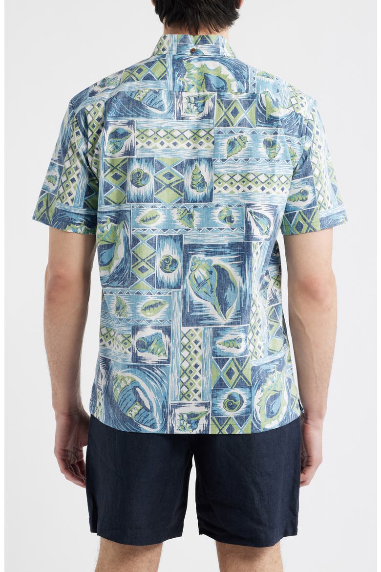 King's Shells Short Sleeve Cotton Button-Down Shirt, Alternate, color, OCEAN BLUE