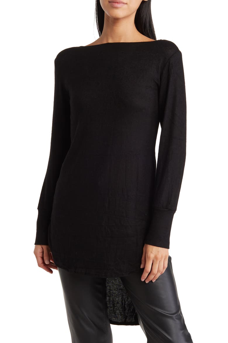 Boatneck High/Low Hem Tunic Top, Main, color, BLACK PRINT 1