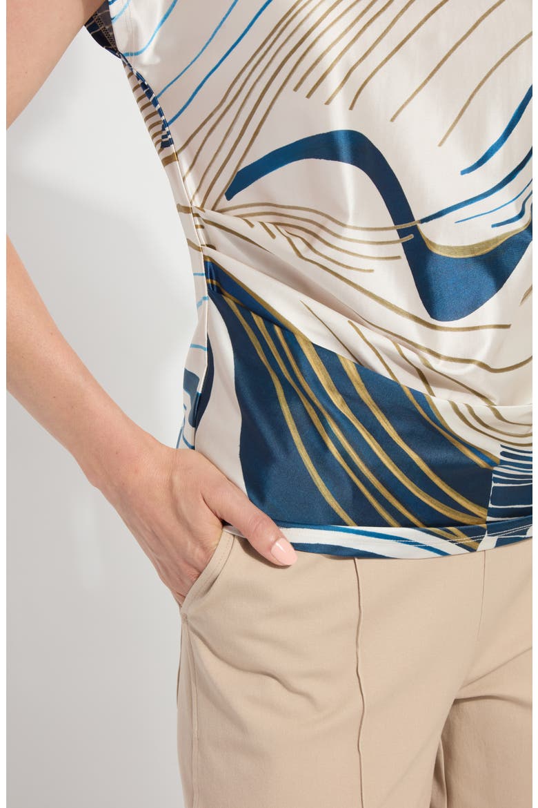 Faride Side Pleat Stretch Satin Top, Alternate, color, BLOCK PUZZLE