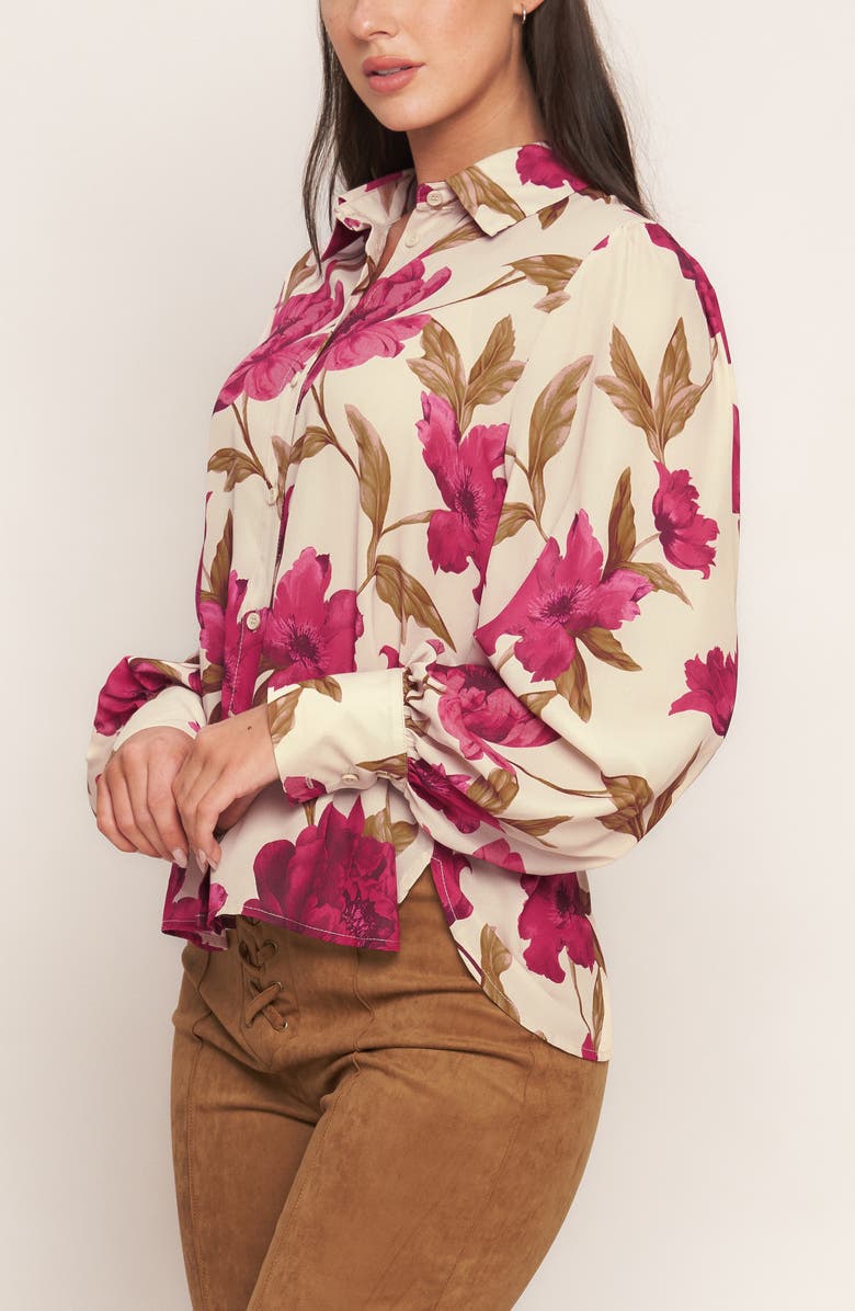 FLYING TOMATO Button Front Long Sleeve Top, Alternate, color, Taupe