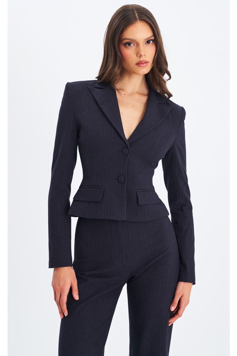 Quinnee Striped Single-Breasted Peplum Blazer, Main, color, Navy