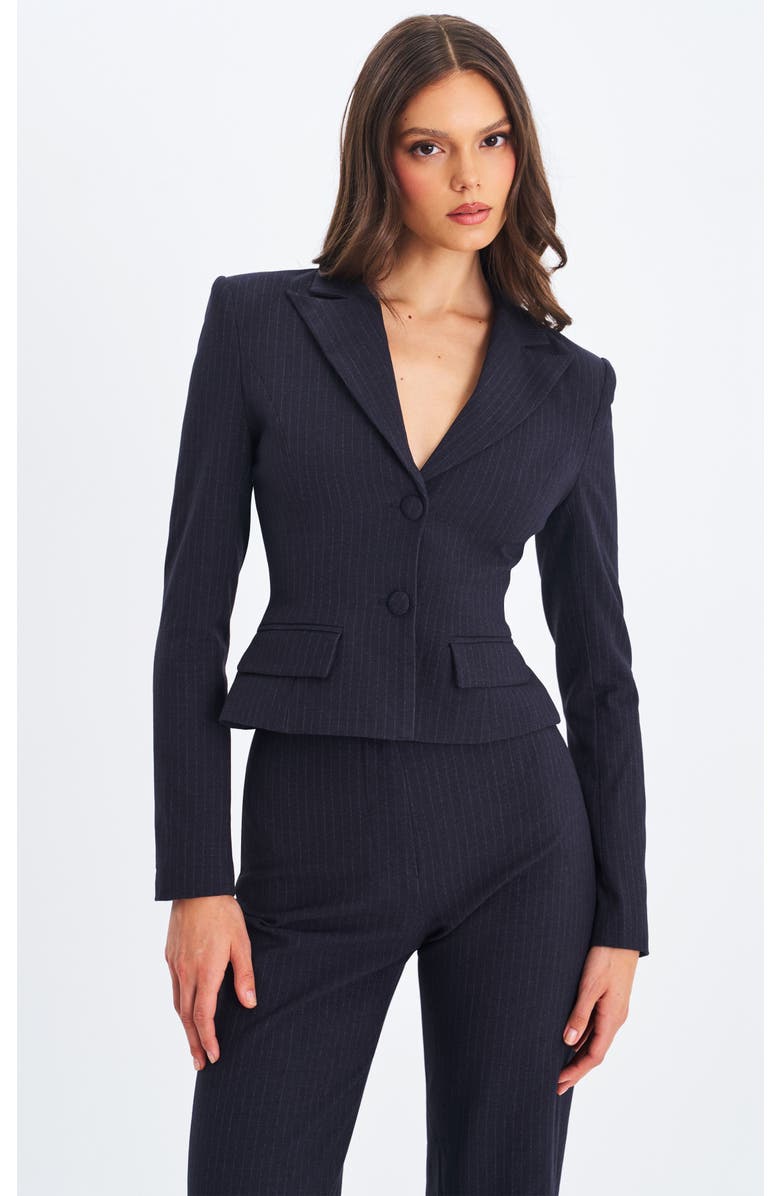 Miss Circle Quinnee Striped Single-Breasted Peplum Blazer, Main, color, Navy