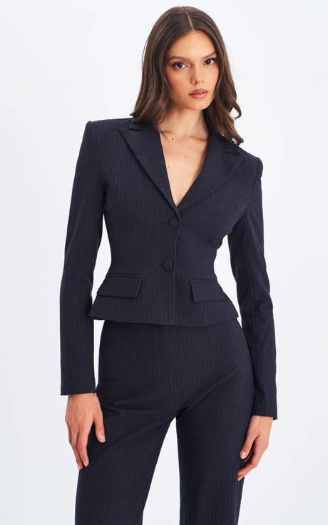 Quinnee Striped Single-Breasted Peplum Blazer