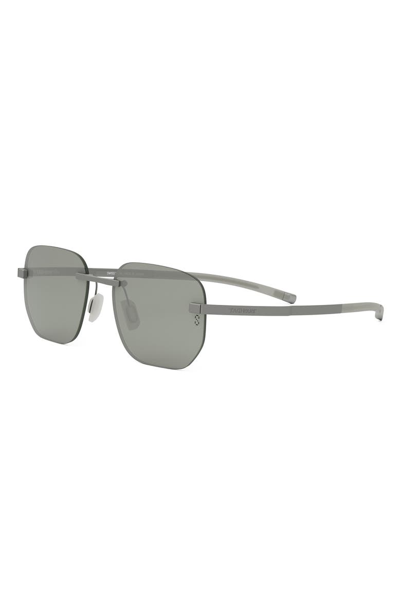 TAG Heuer Flex 55mm Polarized Geometric Sunglasses, Alternate, color, Matte Palladium / Green Polar