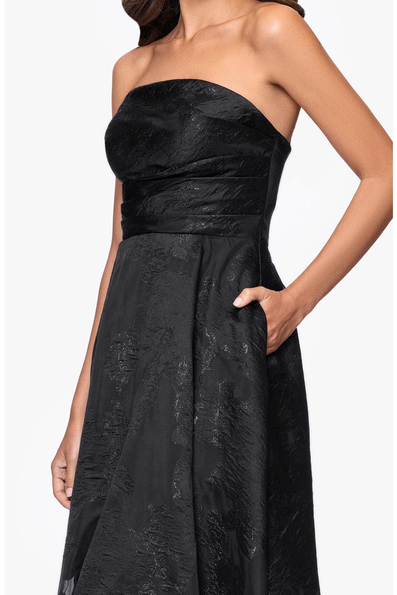 Floral Brocade Strapless Gown, Alternate, color, BLACK