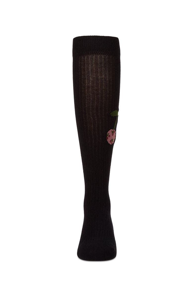 MeMoi Ribbed Cherry Embroidered Knee Sock, Alternate, color, Black