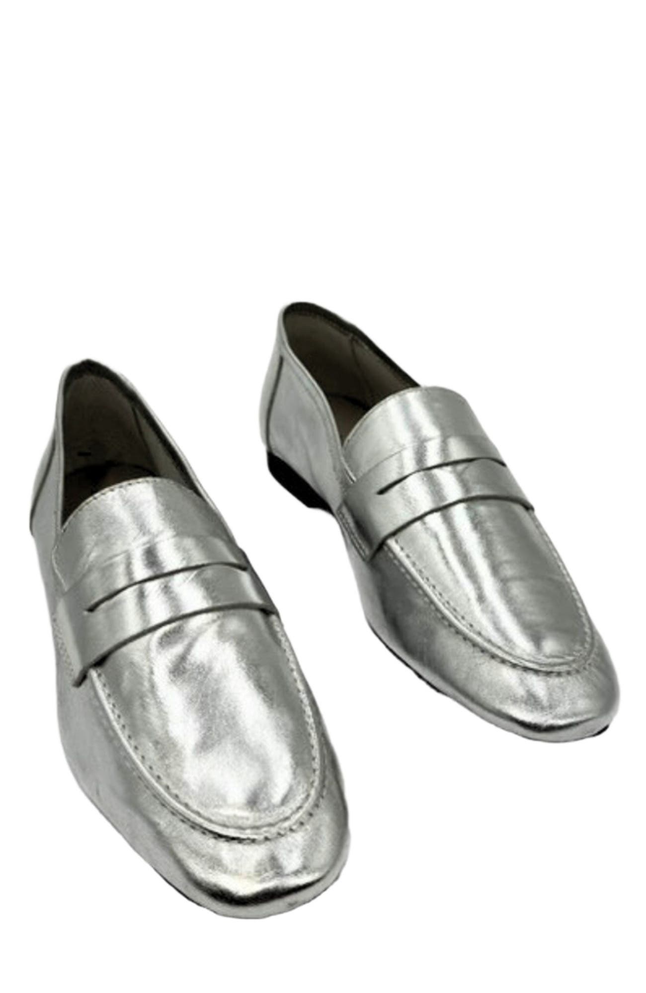 Amie Rafa Tennis Leather Loafers, Alternate, color, Silver