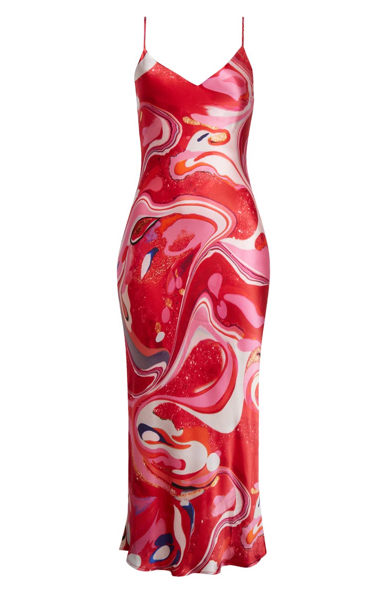 L'AGENCE Serdie Silk Midi Slipdress, Alternate, color, Pink Multi Tie Dye Swirl