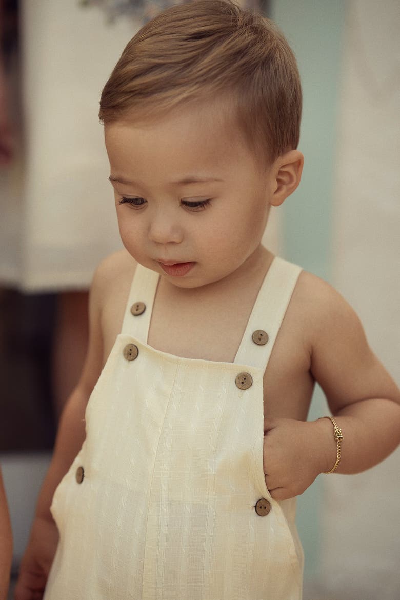 Textured Linen Overalls with Adjustable Shoulder Straps, Alternate, color, Ivory