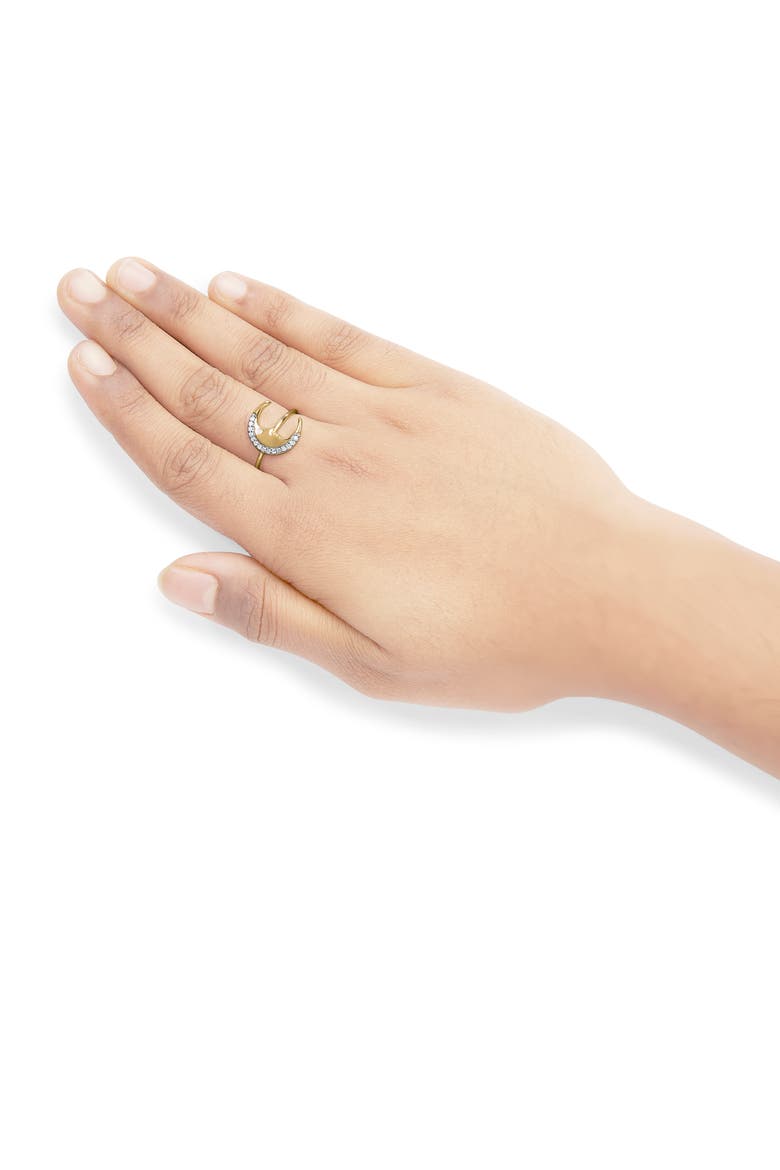 10K Yellow Gold 1/10 Cttw Diamond Crescent Moon Ring, Alternate, color, Yellow