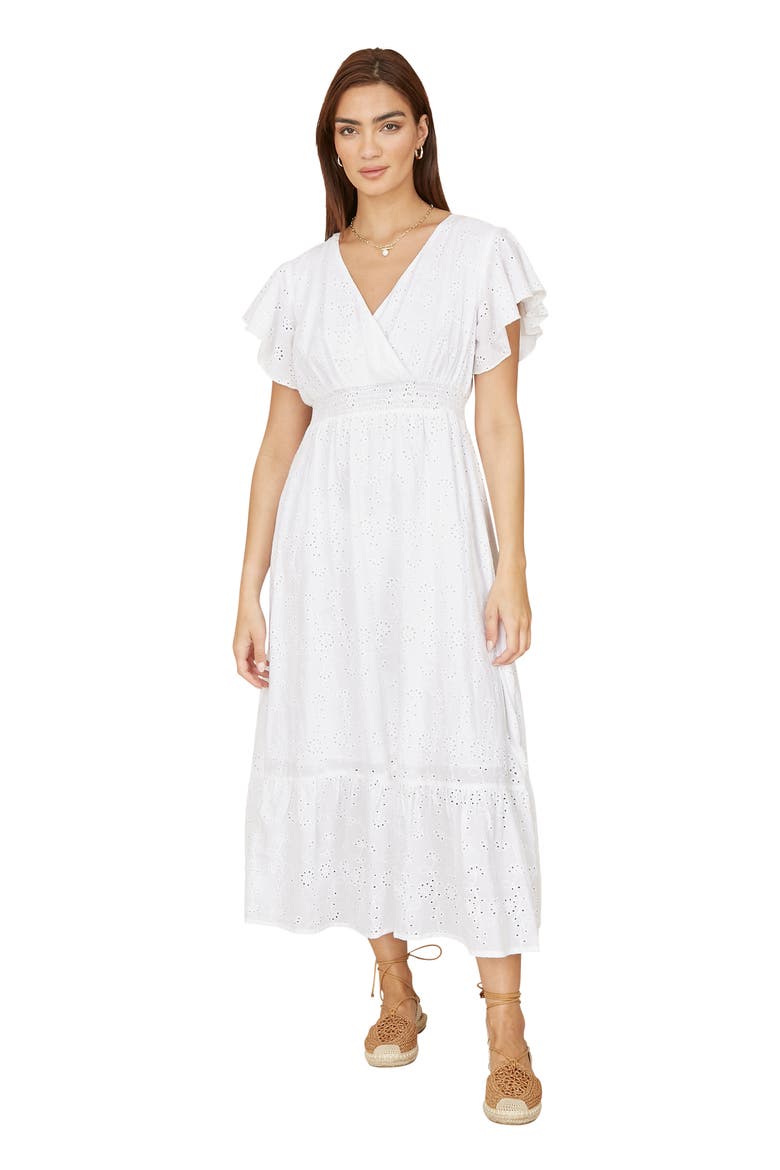 Cotton Broderie Anglaise Wrap Midi Dress, Main, color, White