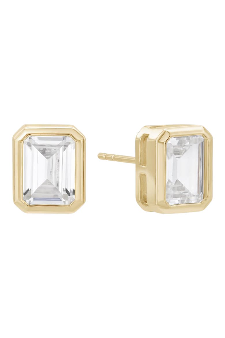 Emerald Cut Cubic Zirconia Stud Earrings, Main, color, GOLD