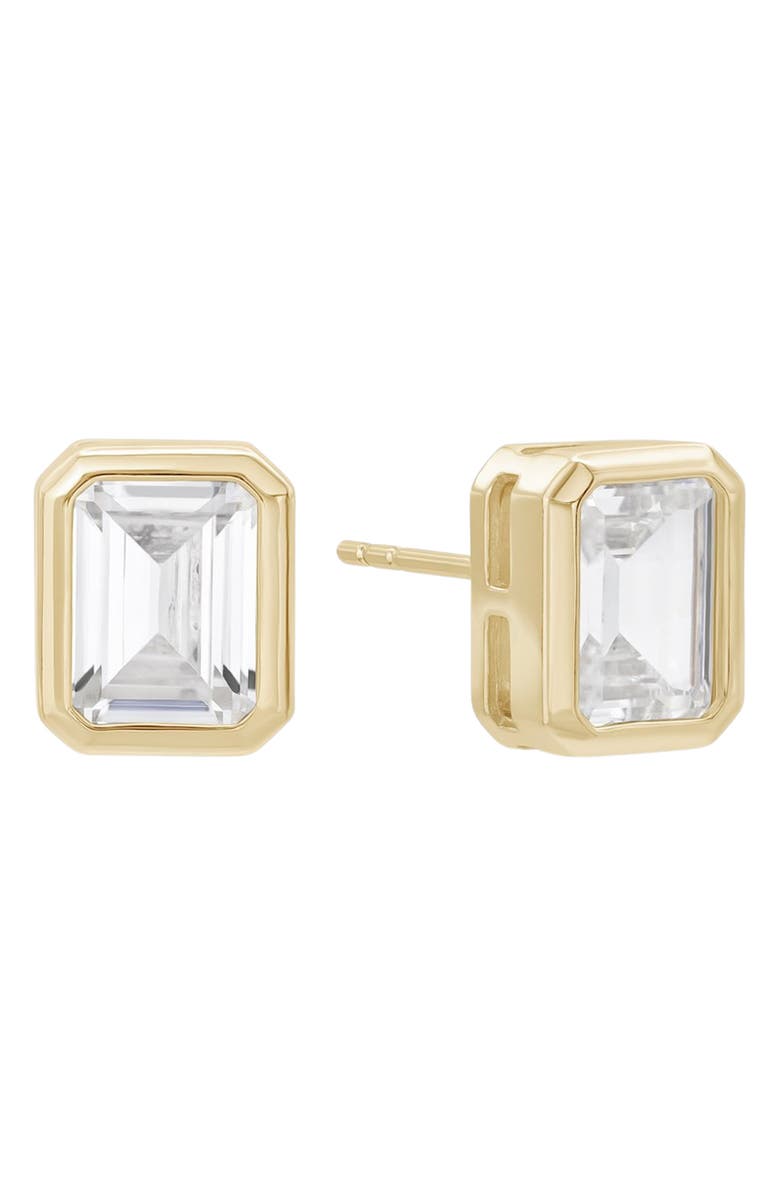 Shashi Emerald Cut Cubic Zirconia Stud Earrings, Main, color, Gold