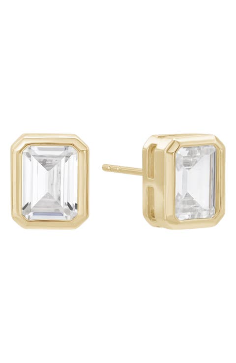Emerald Cut Cubic Zirconia Stud Earrings