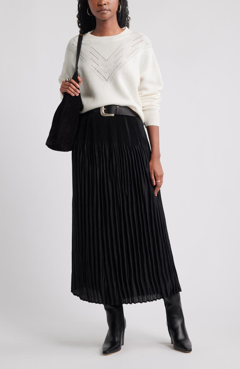 Treasure & Bond Pleated Satin Midi Skirt, Alternate, color, Black