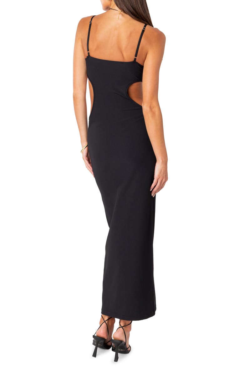 EDIKTED Cutout Rib Maxi Dress, Alternate, color, Black