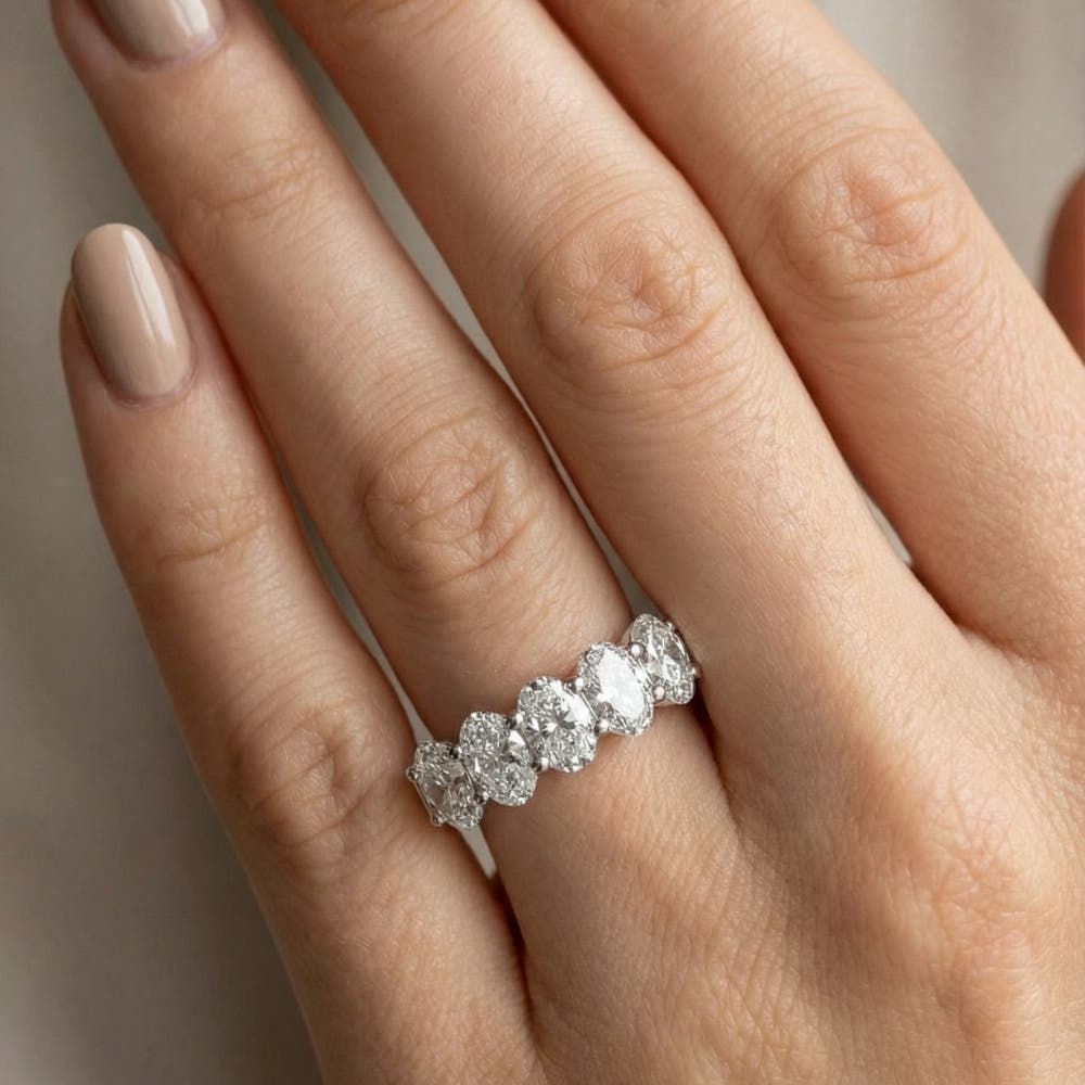 Женские аксессуары Bliss Diamond 3Ct Oval Shape Diamond Five Stone Wedding Ring 14k Gold Lab Grown — фото 6