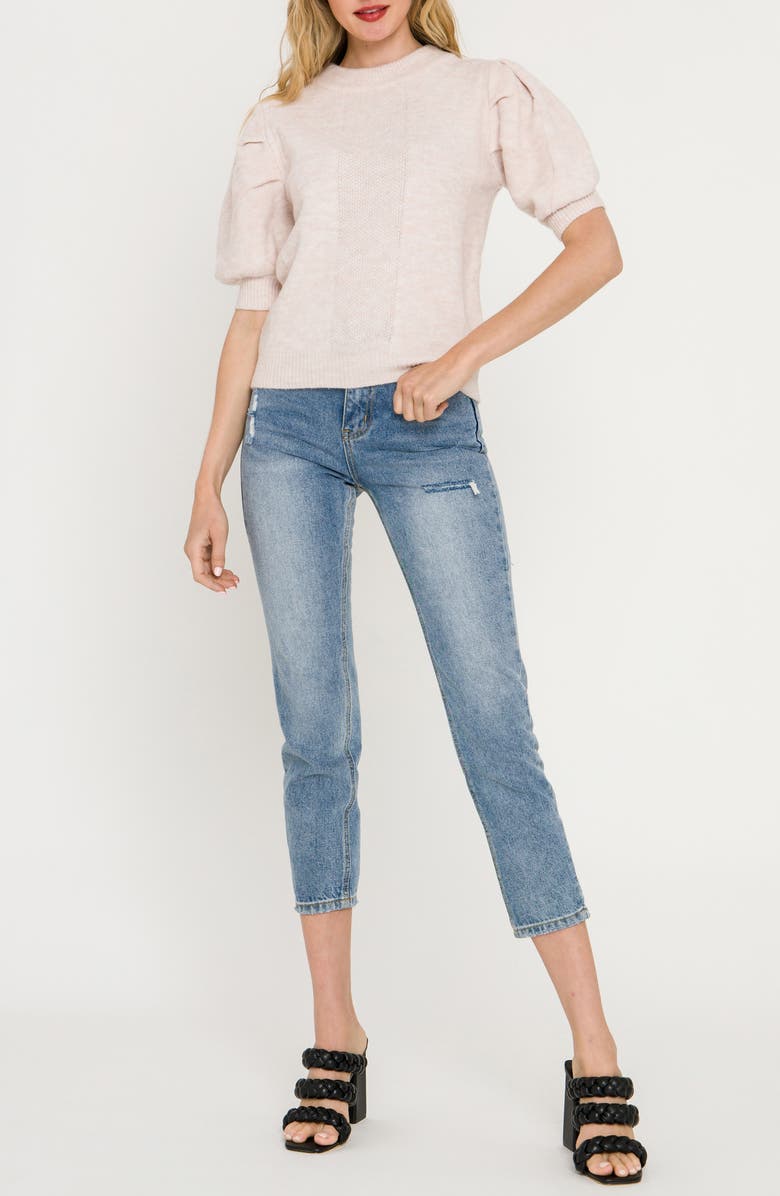 English Factory Puff Sleeve Sweater, Alternate, color, 