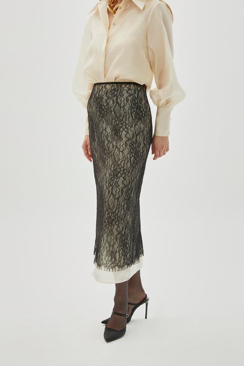 Tulle Lace Midi Skirt, Alternate, color, BLACK