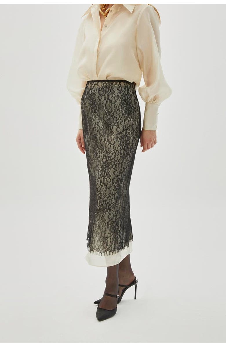 Exquise Tulle Lace Midi Skirt, Alternate, color, Black