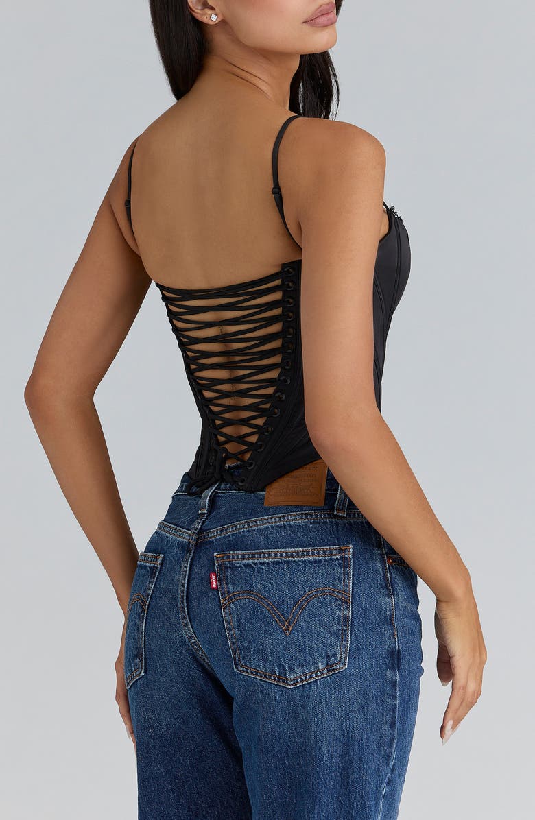 HOUSE OF CB Cadie Satin Corset Top, Alternate, color, Black