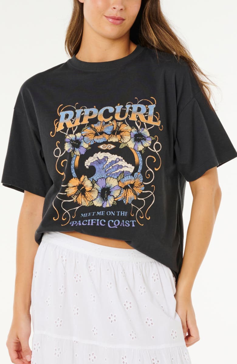 Rip Curl Pacific Coast Heritage Relaxed Graphic T-Shirt, Main, color, Washed Black