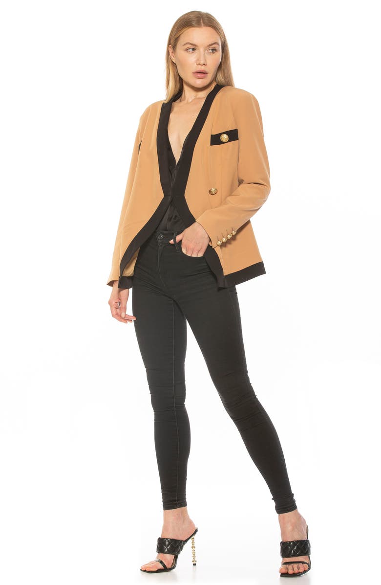 Alexia Admor Emele Oversize Contrast Trim Blazer, Alternate, color, Camel/ Black