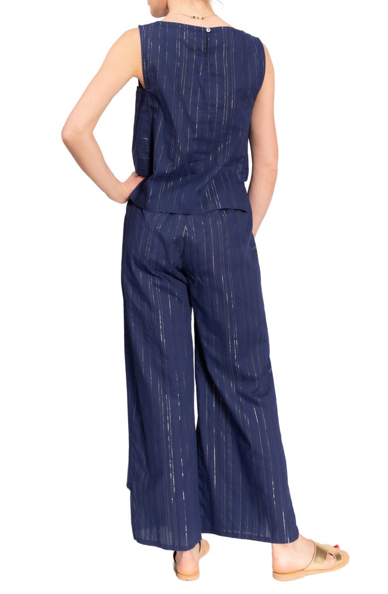 Everyday Ritual Piper Metallic Stripe Cotton Pajamas, Alternate, color, Midnight Shimmer