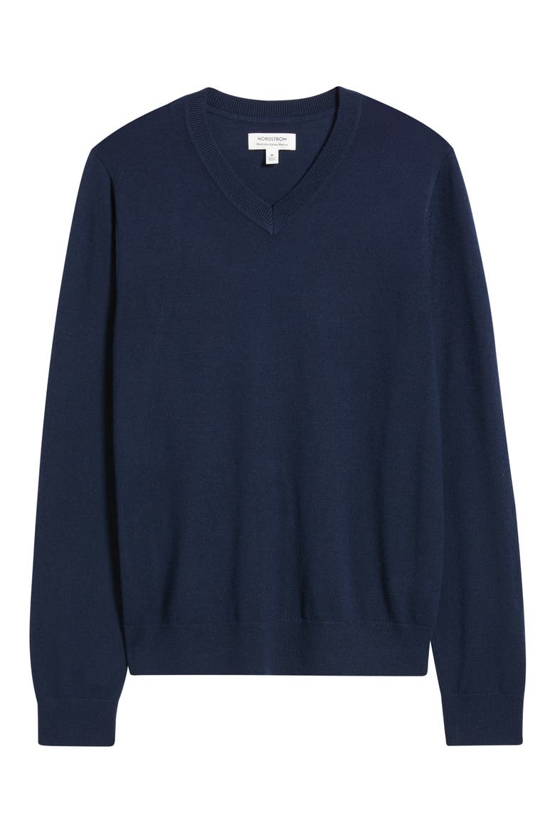 Merino Wool V-Neck Sweater, Alternate, color, NAVY IRIS