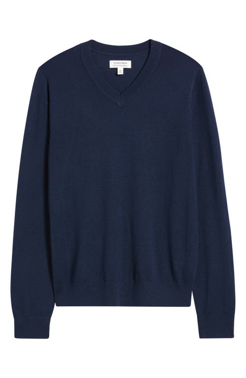 Nordstrom Merino Wool V-neck Sweater In Blue
