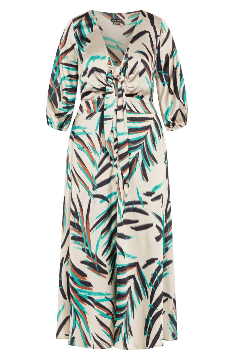 City Chic Leanna Puff Sleeve Maxi Dress, Alternate, color, Neon Foliage