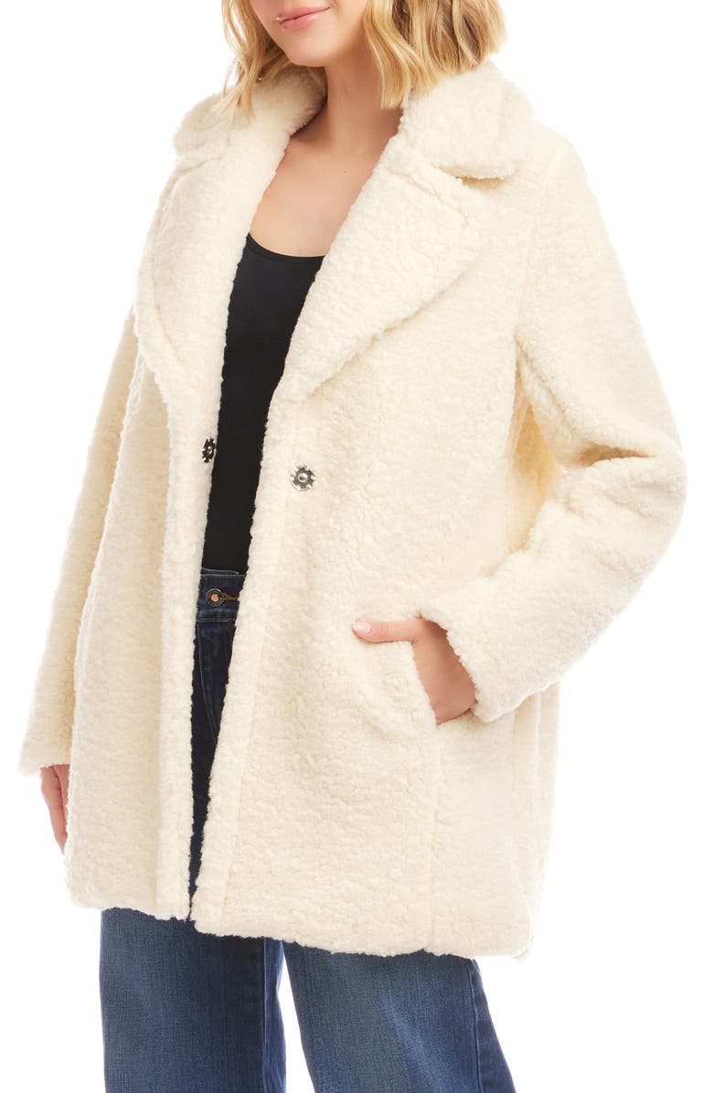 Karen Kane Faux Shearling Coat, Alternate, color, Cream