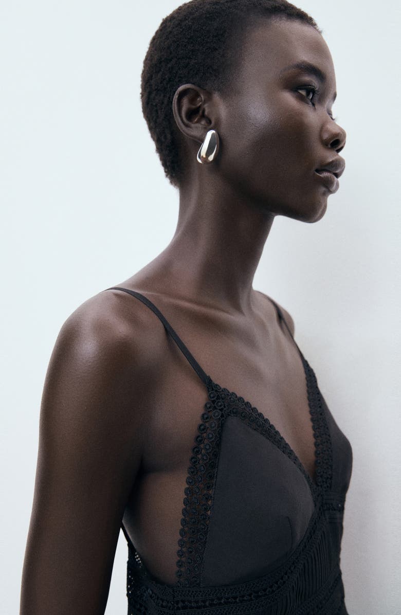 MANGO Lace Trim Tiered Maxi Sundress, Alternate, color, Black