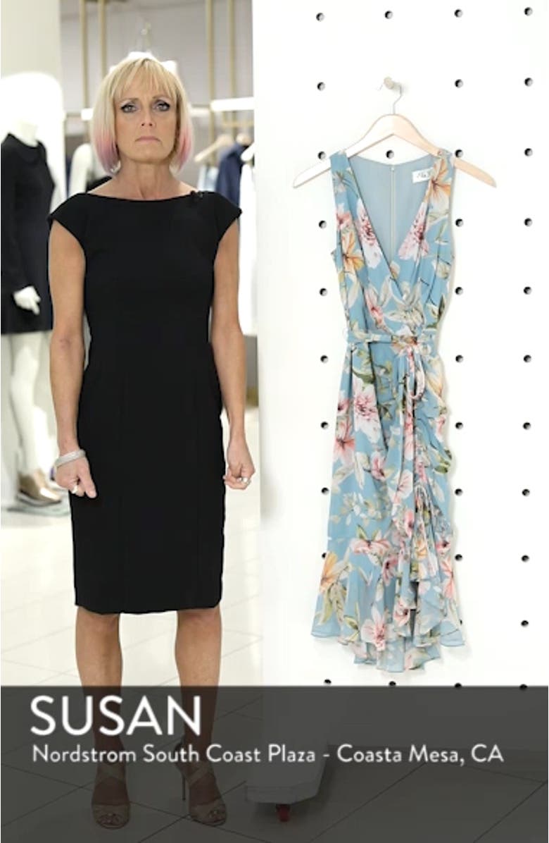 Floral Print Faux Wrap Midi Dress, sales video thumbnail