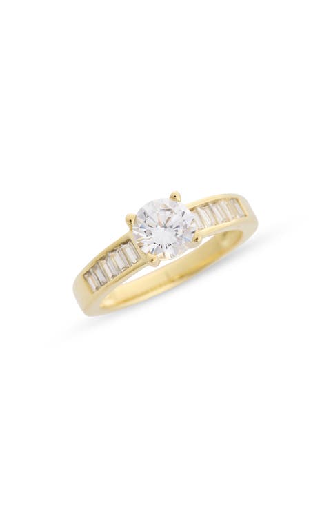 Baguette Flanked Cubic Zirconia Solitaire Ring