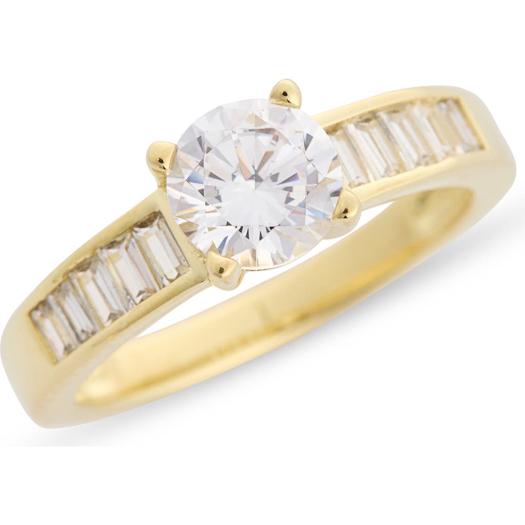Nordstrom Rack Baguette Flanked Cubic Zirconia Solitaire Ring In Gold