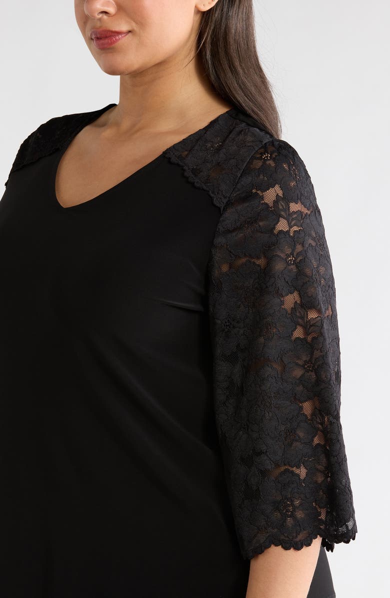 KASPER Lace Sleeve Knit Top, Alternate, color, Black