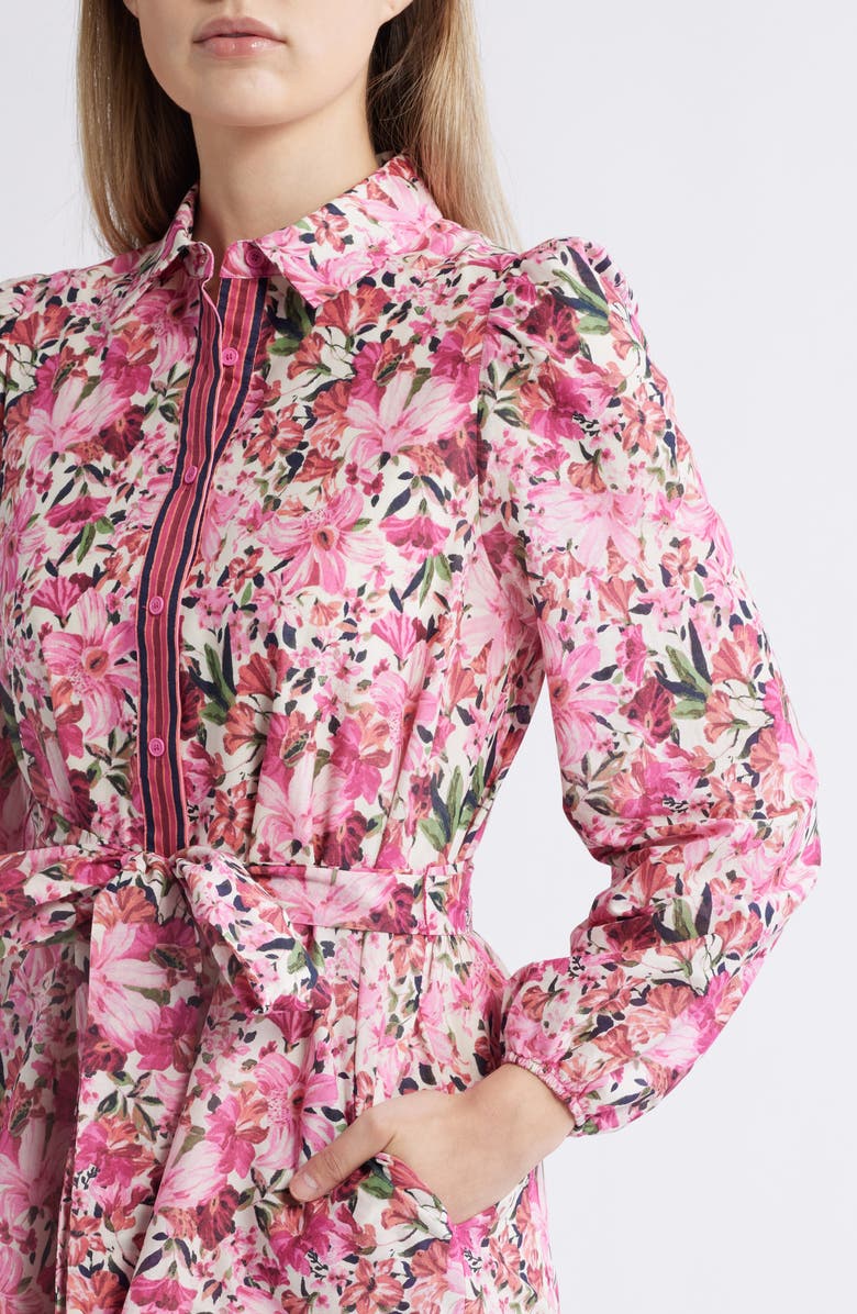 Anne Klein Floral Print Tie Waist Long Sleeve Shirtdress, Alternate, color, 