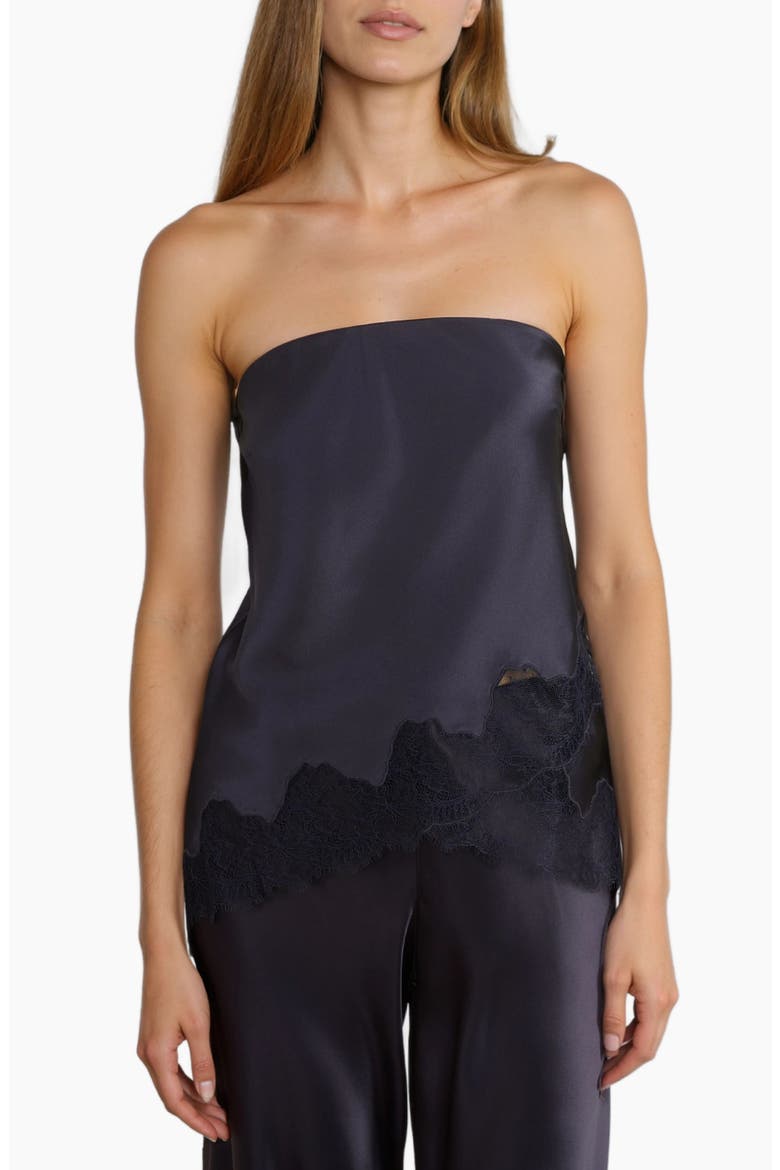 Odessa Lace Trim Strapless Silk Top, Main, color, DARK WASH