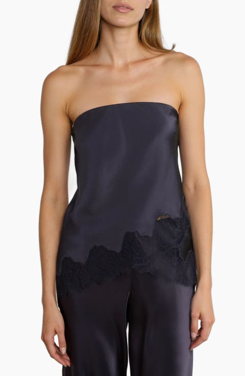 Odessa Lace Trim Strapless Silk Top